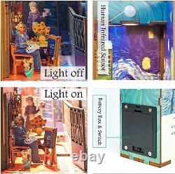DIY Book Nook Kit, Miniature Dollhouse Kit 3D Wooden Puzzle with Sensor Light