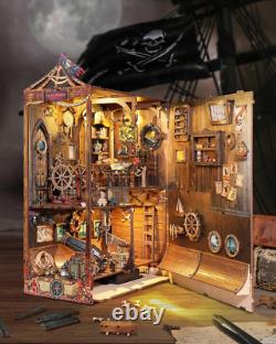 DIY Book Nook Kit Pirate 3D Wooden Miniature Puzzles with LED Light Dollhou
