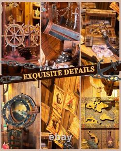 DIY Book Nook Kit Pirate 3D Wooden Miniature Puzzles with LED Light Dollhou