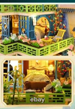 DIY Chinese Style Big Wooden Dollhouse Kit with Furniture, Collectible Toy Gift