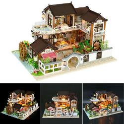 DIY Dollhouse Oriental Chinese Miniature Doll House Furniture Kit LED Lights