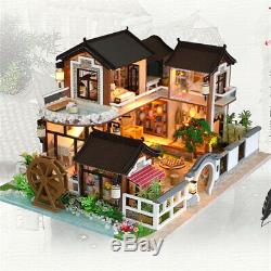 DIY Dollhouse Oriental Chinese Miniature Doll House Furniture Kit LED Lights