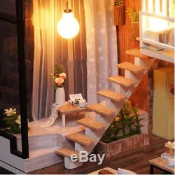 DIY Dollhouse Toy Wooden Miniature Furniture Kit LED Light Gift Waiting Time Kid