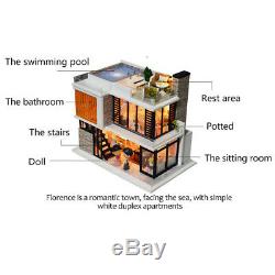DIY Dolls House Kit Wooden Dollhouse with Furniture LED Lights Florence Town