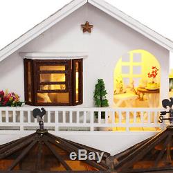 DIY Dolls House Kit Wooden Miniature Furniture LED Lights Coffee House