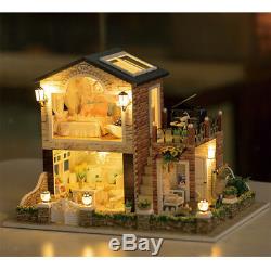 DIY Dolls House Kit Wooden Miniature with Furniture LED Light Ireland Town