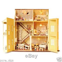 DIY Handcraft Miniature Project Kit Wooden Dolls House LED Lights Music Villa