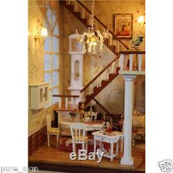 DIY Handcraft Miniature Project Kit Wooden Dolls House LED Lights Music Villa