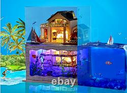 DIY Hawaii Villa Doll House Wooden Miniature Furniture Kit Gift 3D Art Craft New