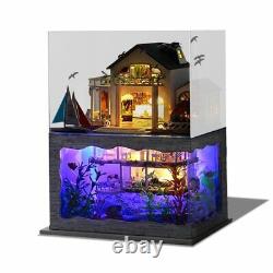 DIY Hawaii Villa Doll House Wooden Miniature Furniture Kit Gift 3D Art Craft New