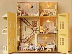 DIY Hobby Wooden Dolls House Handcraft Miniature Kit Large Villa & 200 Furniture