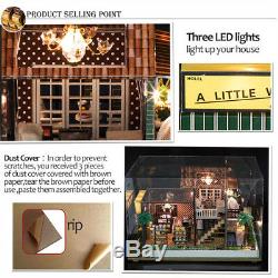 DIY LED Coffee Shop Dollhouse Miniature Wooden Furniture Kit House XMAS Gifts