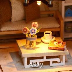 DIY LED Loft Apartments Dollhouse Miniature Wooden Furniture Kit Doll House Gift