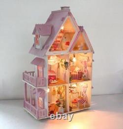 DIY Large Wooden House Kids Doll Kit Play Dollhouse Miniatures Furniture Collect