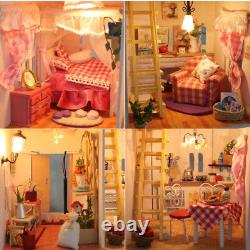 DIY Large Wooden House Kids Doll Kit Play Dollhouse Miniatures Furniture Collect