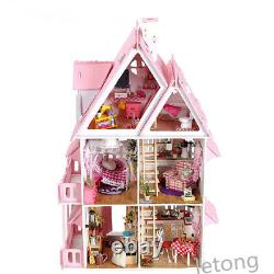 DIY Large Wooden House Kids Doll Kit Play Dollhouse Miniatures Furniture Collect