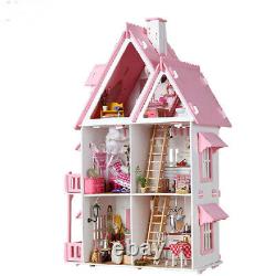 DIY Large Wooden House Kids Doll Kit Play Dollhouse Miniatures Furniture Collect