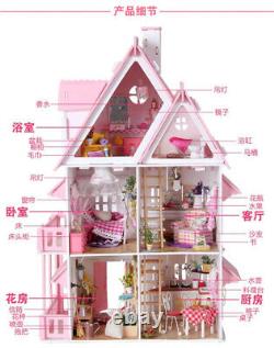 DIY Large Wooden House Kids Doll Kit Play Dollhouse Miniatures Furniture Collect