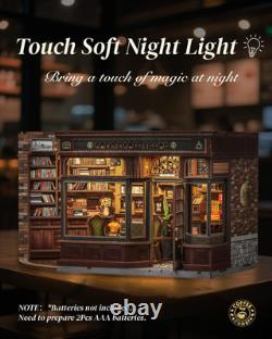 DIY Miniature Book Nook Kit Cafe Dollhouse LED Wooden Bookshelf for Adults