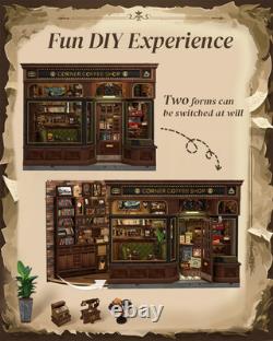 DIY Miniature Book Nook Kit Cafe Dollhouse LED Wooden Bookshelf for Adults