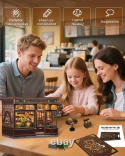 DIY Miniature Book Nook Kit Cafe Dollhouse LED Wooden Bookshelf for Adults