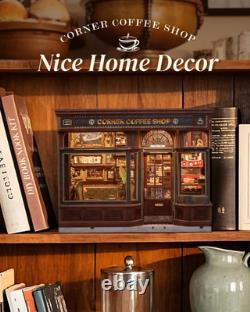DIY Miniature Book Nook Kit Cafe Dollhouse LED Wooden Bookshelf for Adults