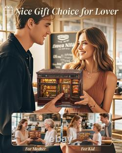 DIY Miniature Book Nook Kit Cafe Dollhouse LED Wooden Bookshelf for Adults