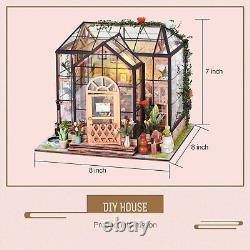 DIY Miniature Dollhouse Greenhouse Building Room Kit Wooden Diorama Book Nook