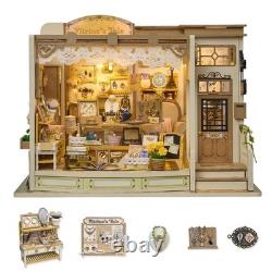 DIY Miniature Dollhouse Kit Jewelry Shop 3D Wooden Puzzle Model with LED Light