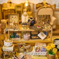 DIY Miniature Dollhouse Kit Jewelry Shop 3D Wooden Puzzle Model with LED Light