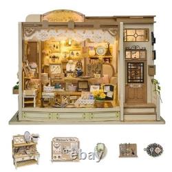 DIY Miniature Dollhouse Kit Jewelry Shop 3D Wooden Puzzle Model with LED Light