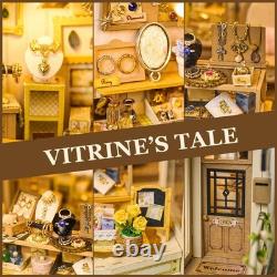 DIY Miniature Dollhouse Kit Jewelry Shop 3D Wooden Puzzle Model with LED Light
