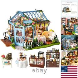 DIY Miniature Dollhouse Kit Rose Garden Tea House, 124 Scale with LED Lights