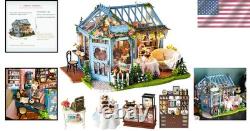 DIY Miniature Dollhouse Kit Rose Garden Tea House, 124 Scale with LED Lights