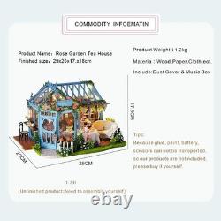 DIY Miniature Dollhouse Kit Rose Garden Tea House, 124 Scale with LED Lights