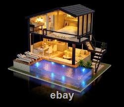 DIY Miniature Dollhouse Kit with Furniture LED Light Wood Villa House Model Gift