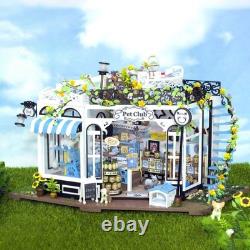 DIY Miniature Dollhouse Pet Club 3D Wooden Molde Building Toys withLED for Gift