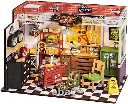 DIY Miniature House Kit Garage Workshop with Dustproof Display