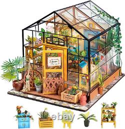 DIY Miniature House Kit-Mini Diorama 1/18 Greenhouse Model Building Kit with LED