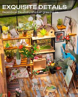 DIY Miniature House Kit-Mini Diorama 1/18 Greenhouse Model Building Kit with LED