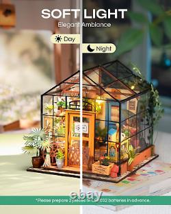 DIY Miniature House Kit-Mini Diorama 1/18 Greenhouse Model Building Kit with LED