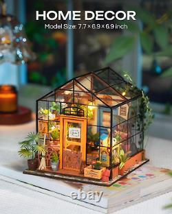 DIY Miniature House Kit-Mini Diorama 1/18 Greenhouse Model Building Kit with LED