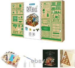 DIY Miniature House Kit-Mini Diorama 1/18 Greenhouse Model Building Kit with LED