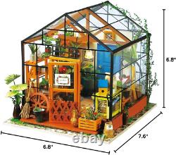 DIY Miniature House Kit-Mini Diorama 1/18 Greenhouse Model Building Kit with LED