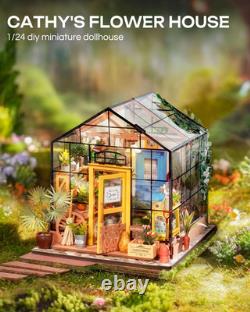DIY Miniature House Kits Greenhouse & Christmas Frame Mini Room Bundle Gifts for