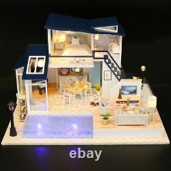 DIY Miniature Pool Doll House Wooden Furniture Led Villa Dollhouse Project Kit