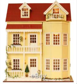 DIY Wooden Dollhouse Miniatures Handcraft Kit LED Light & Music Box-Large Villa