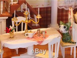 DIY Wooden Dollhouse Miniatures Handcraft Kit LED Light & Music Box-Large Villa