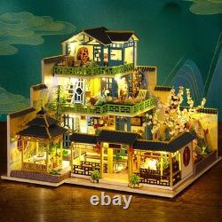 DIY Wooden House 3D Miniature Dollhouse Fuchun Resort WithLED Building Model Gifts