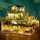 DIY Wooden House 3D Miniature Dollhouse Fuchun Resort WithLED Building Model Gifts